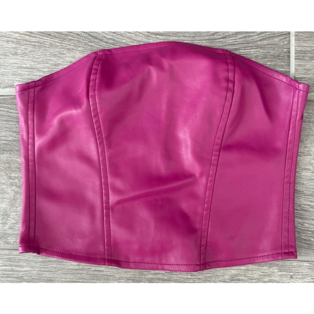 NWOT Womens Motel Rocks Strapless Leather Hot Pink Crop Top Size XS